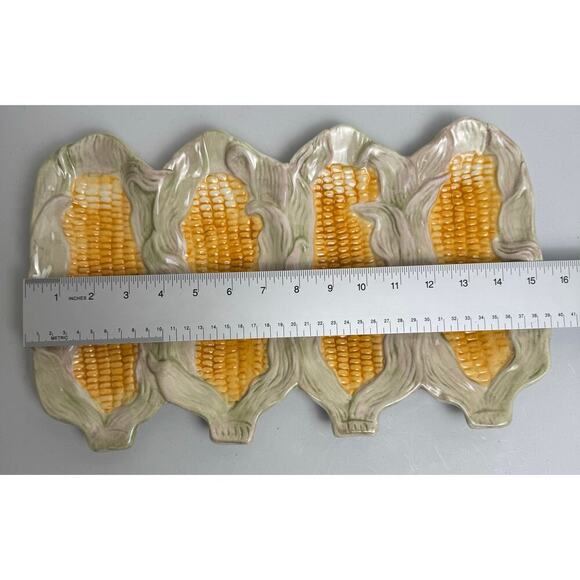 ND Exclusive Corn on the Cob Serving Platter Majolica MCM Farmhouse Summer VNTG - Picture 3 of 11